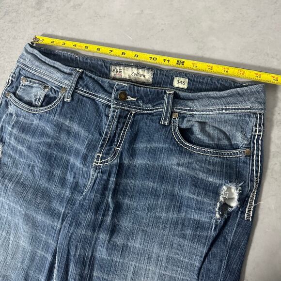 BKE Bootcut Jeans Blue Distressed Denim Faded Wash Stretch Culture - Size: 34S - Picture 3 of 10